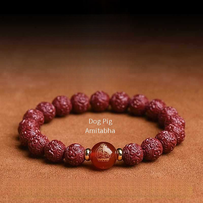 Buddha jewelry:Raw cinnabar bracelet, zodiac Buddha bracelet, twelve zodiac beads, red agate, eight guardians - Image 7