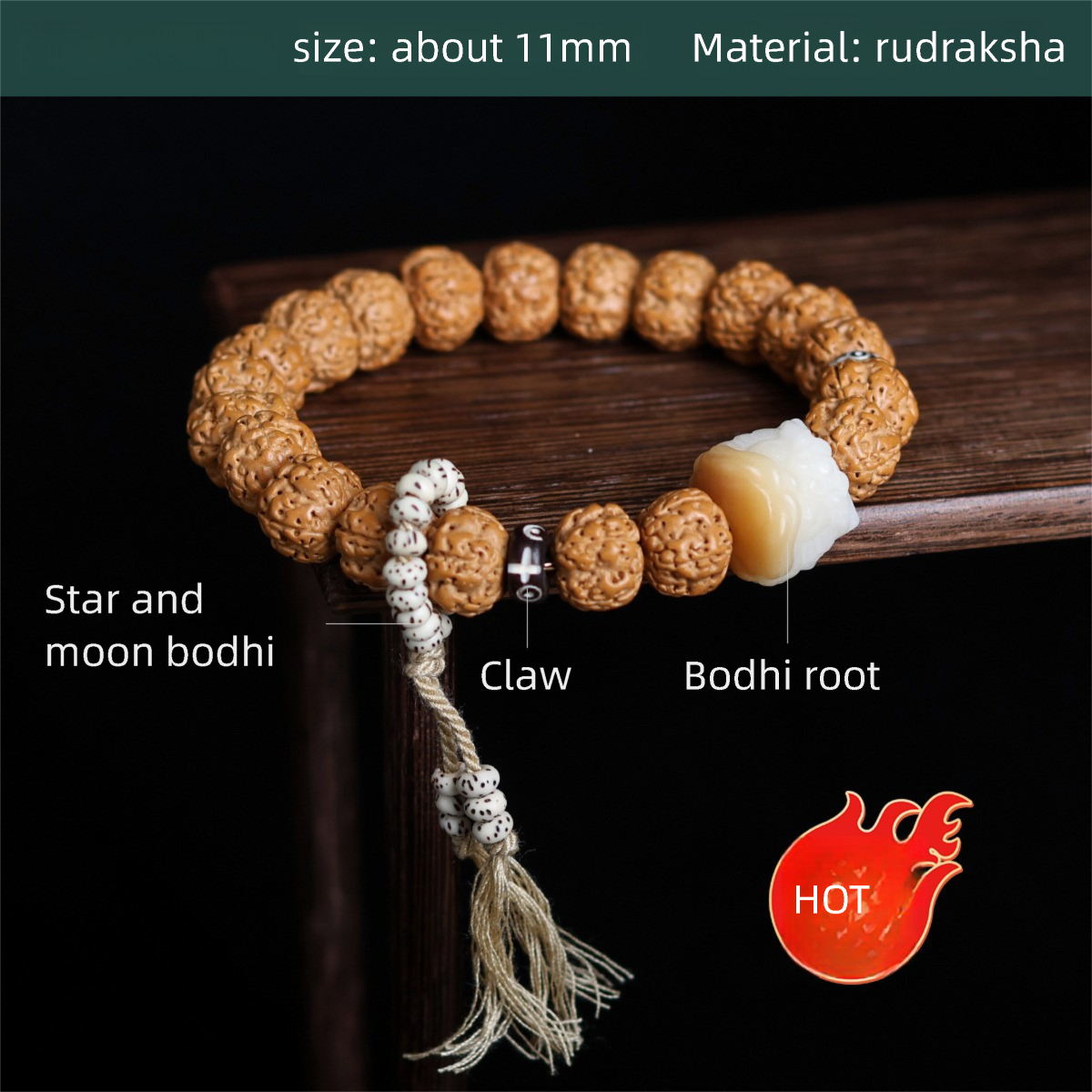 Buddha jewelry:Nepalese Rudraksha prayer bead bracelet, Tibetan ethnic style, women's accessory - Image 12