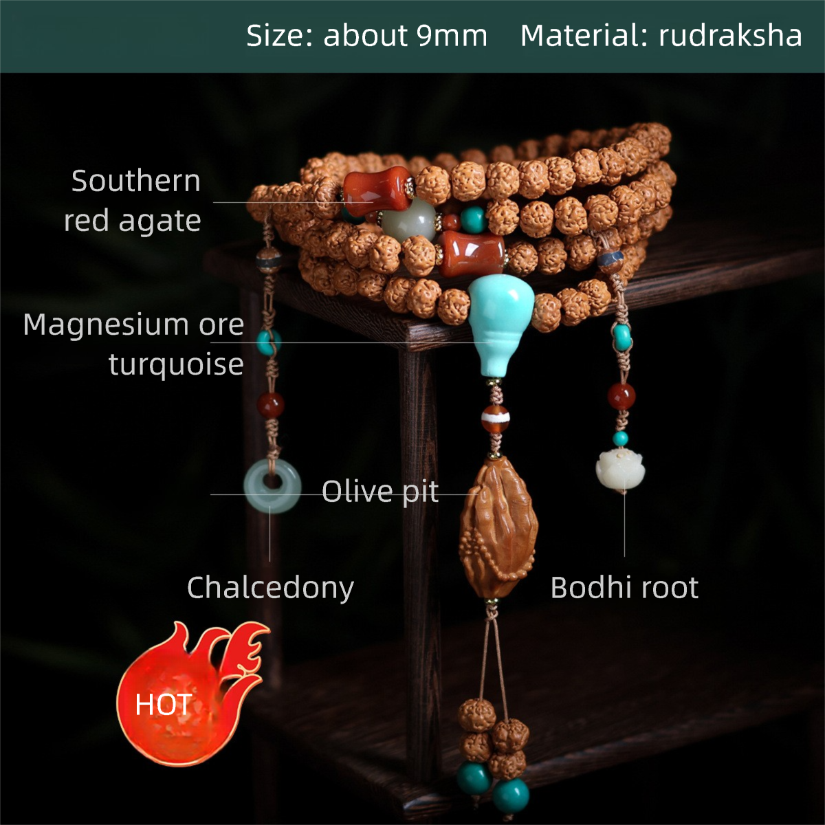 Buddha jewelry:Nepalese Rudraksha prayer bead bracelet, Tibetan ethnic style, women's accessory - Image 11