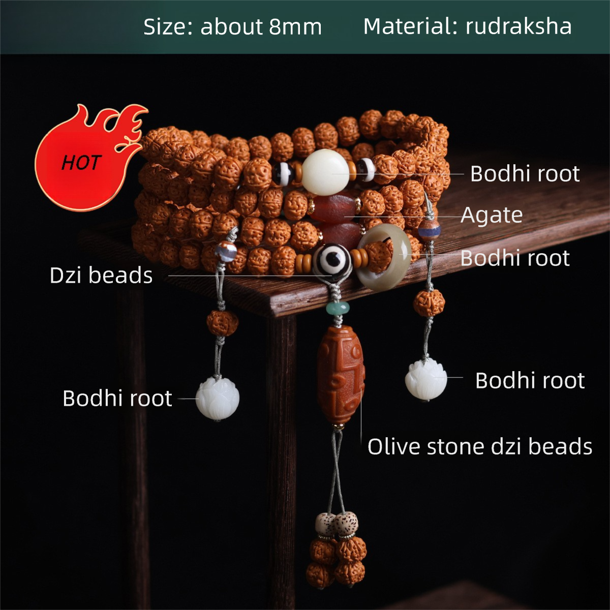 Buddha jewelry:Nepalese Rudraksha prayer bead bracelet, Tibetan ethnic style, women's accessory - Image 10