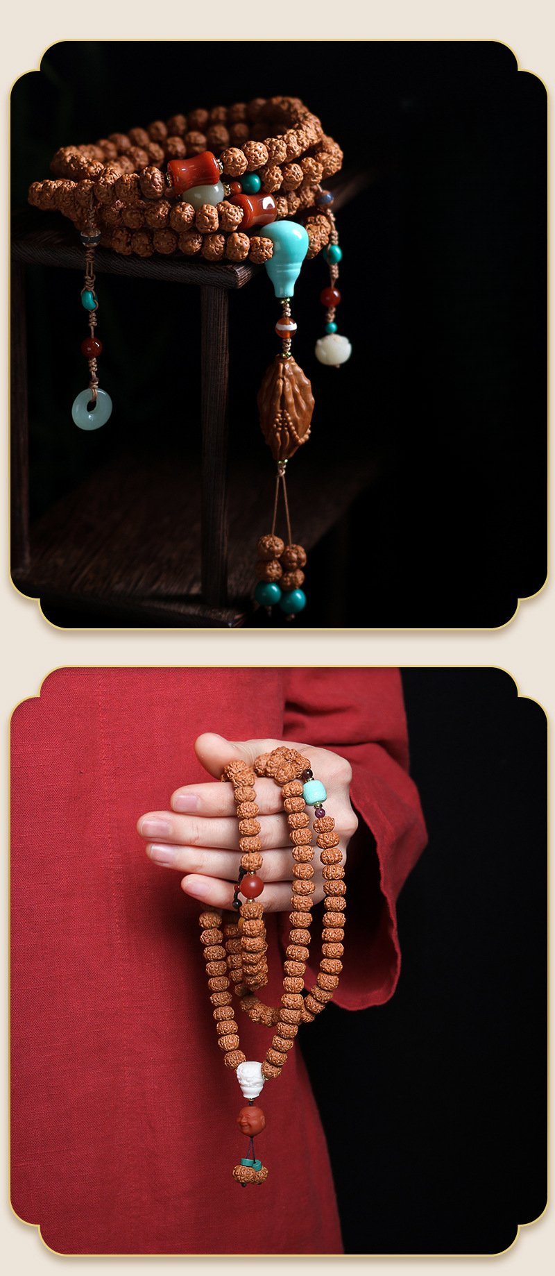 Buddha jewelry:Nepalese Rudraksha prayer bead bracelet, Tibetan ethnic style, women's accessory - Image 4