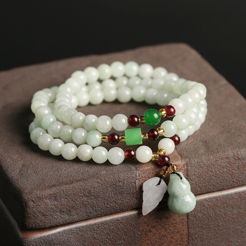 Buddha jewelry:Natural jadeite three-wrap bracelet with accent beads - Image 7