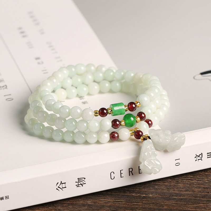 Buddha jewelry:Natural jadeite three-wrap bracelet with accent beads - Image 6