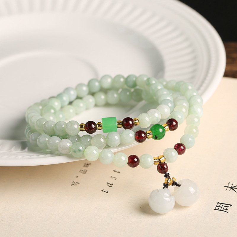 Buddha jewelry:Natural jadeite three-wrap bracelet with accent beads - Image 5