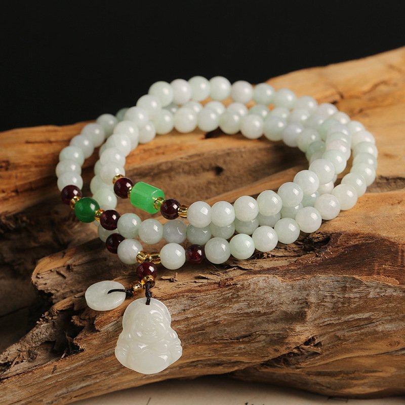 Buddha jewelry:Natural jadeite three-wrap bracelet with accent beads - Image 4