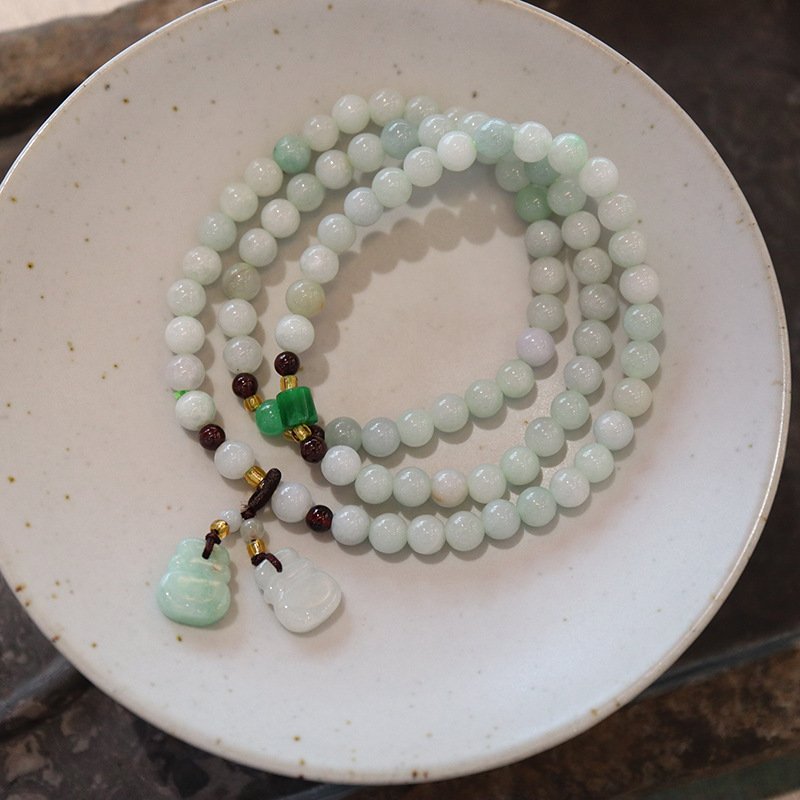 Buddha jewelry:Natural jadeite three-wrap bracelet with accent beads - Image 3