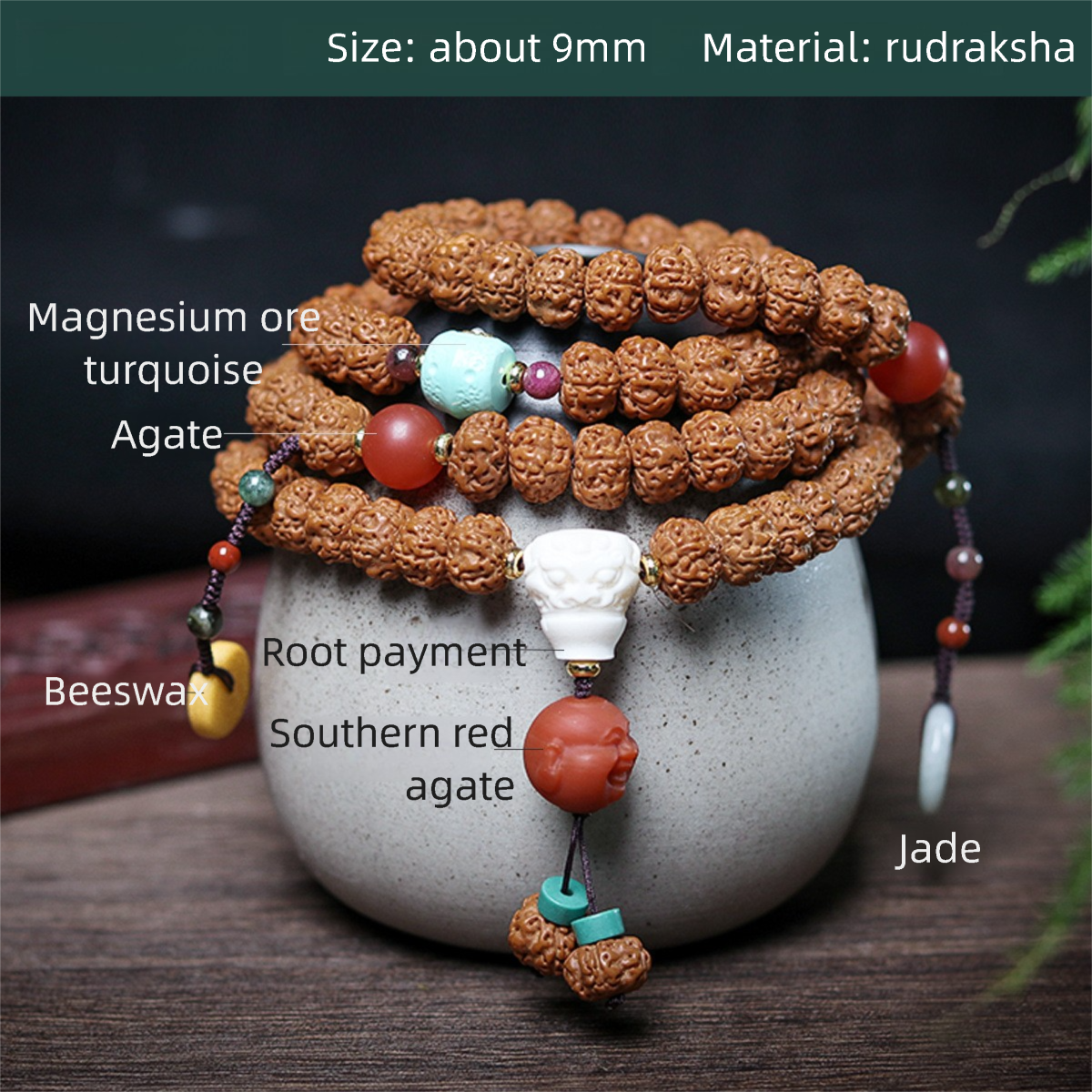 Buddha jewelry:Nepalese Rudraksha prayer bead bracelet, Tibetan ethnic style, women's accessory - Image 7