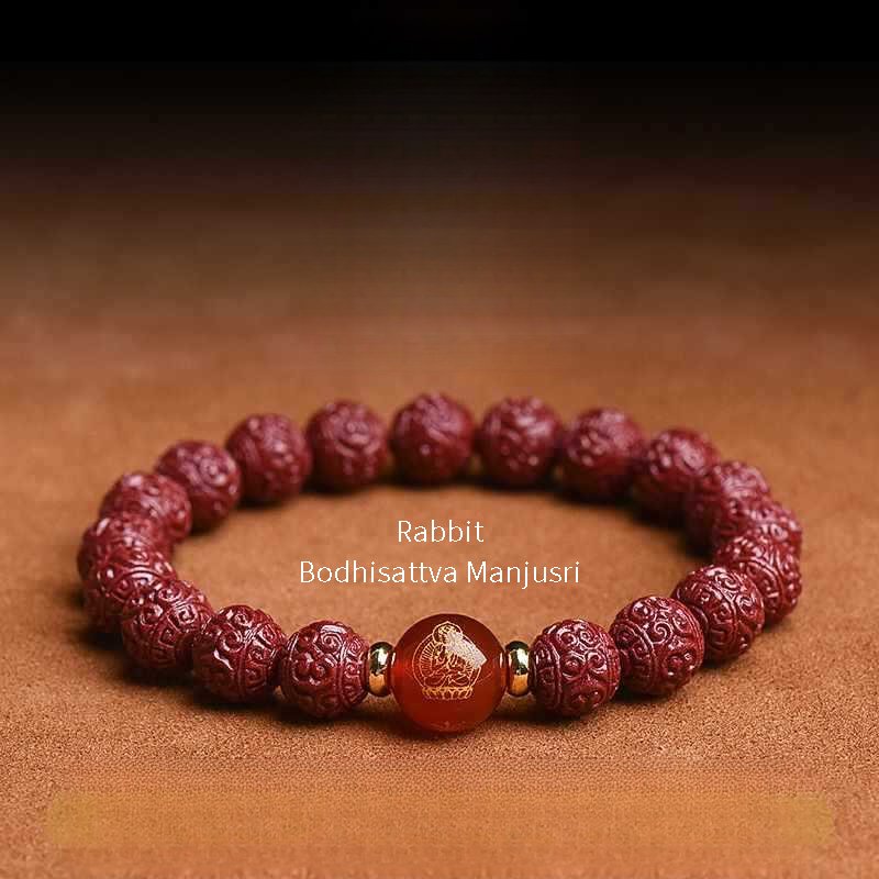 Buddha jewelry:Raw cinnabar bracelet, zodiac Buddha bracelet, twelve zodiac beads, red agate, eight guardians - Image 5