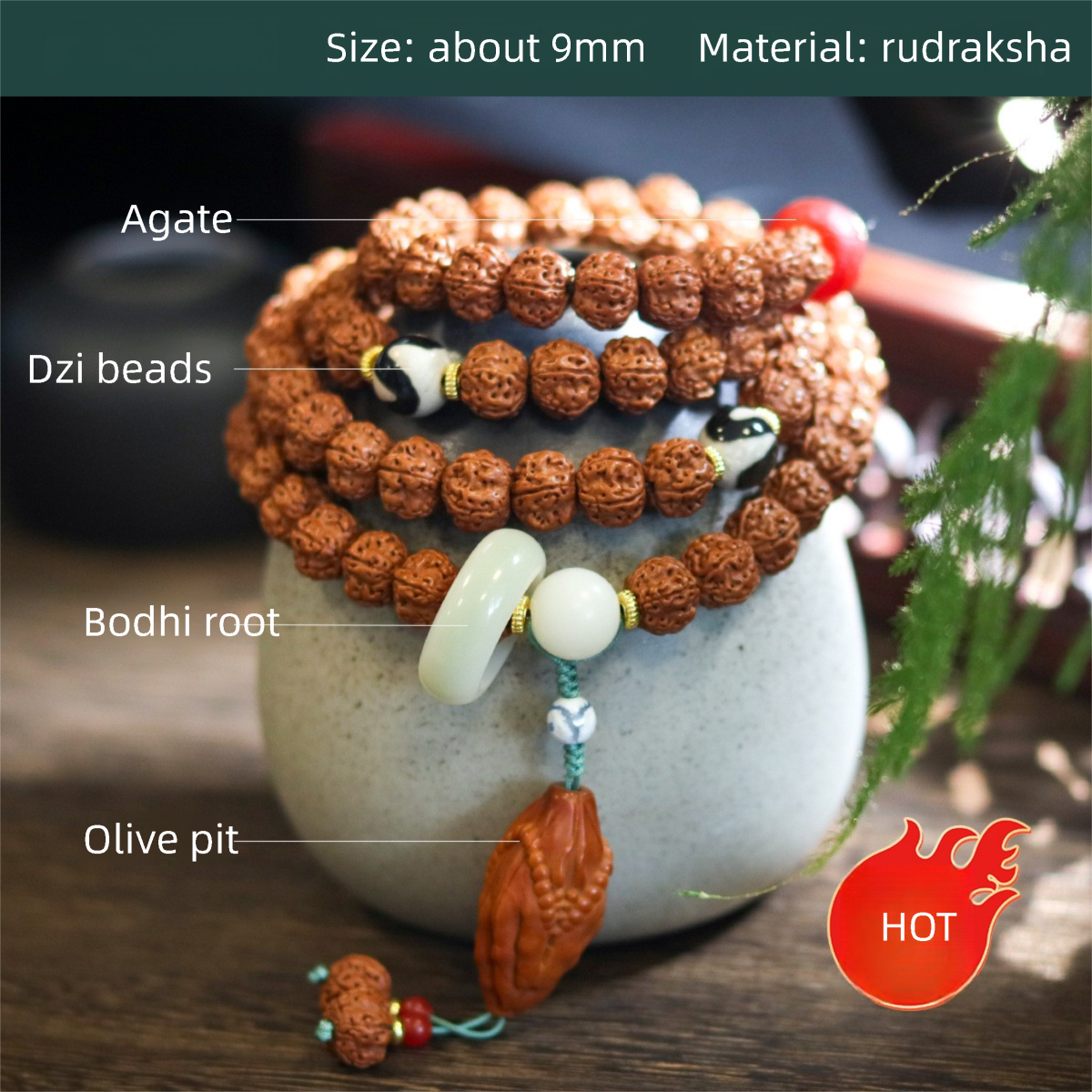 Buddha jewelry:Nepalese Rudraksha prayer bead bracelet, Tibetan ethnic style, women's accessory - Image 6