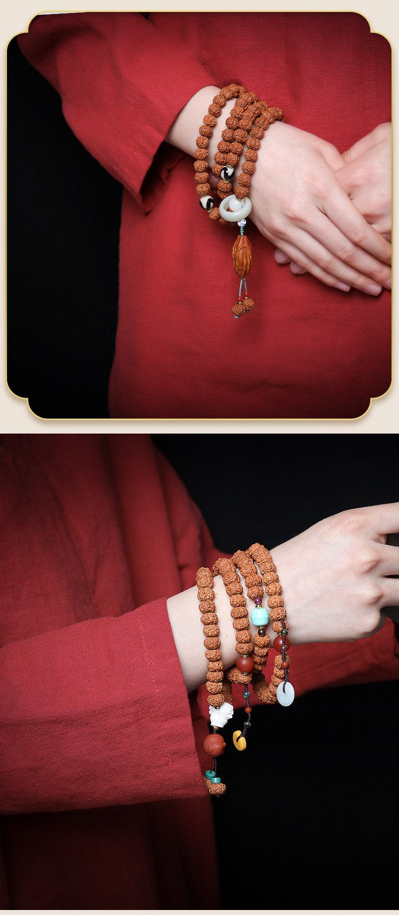 Buddha jewelry:Nepalese Rudraksha prayer bead bracelet, Tibetan ethnic style, women's accessory - Image 3