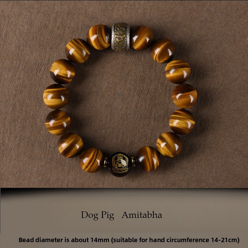 Buddha jewelry:Natural Yellow Tiger's Eye Bead Bracelet with Six-Syllable Mantra, Buddhist Prayer Beads and Fortune-Turning - Image 12