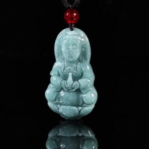 The natural jadeite pendant/ornament series, including the medium-sized Guanyin Buddha statue with blue water texture, medium-sized Buddha pendant with blue water texture, and medium-sized Guanyin with blue water texture, features premium natural jadeite with the distinctive blue water texture. Each piece depicts sacred Buddhist figures with meticulous craftsmanship, combining natural beauty with profound spiritual symbolism. These pieces serve as precious collectibles, meaningful talismans, and elegant accessories, embodying the fusion of art, religion, and nature.