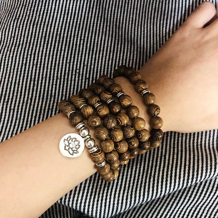 Buddha jewelry:108 Wooden Beads Lotus Buddha Elastic Personality Bracelet/Necklace - Image 3
