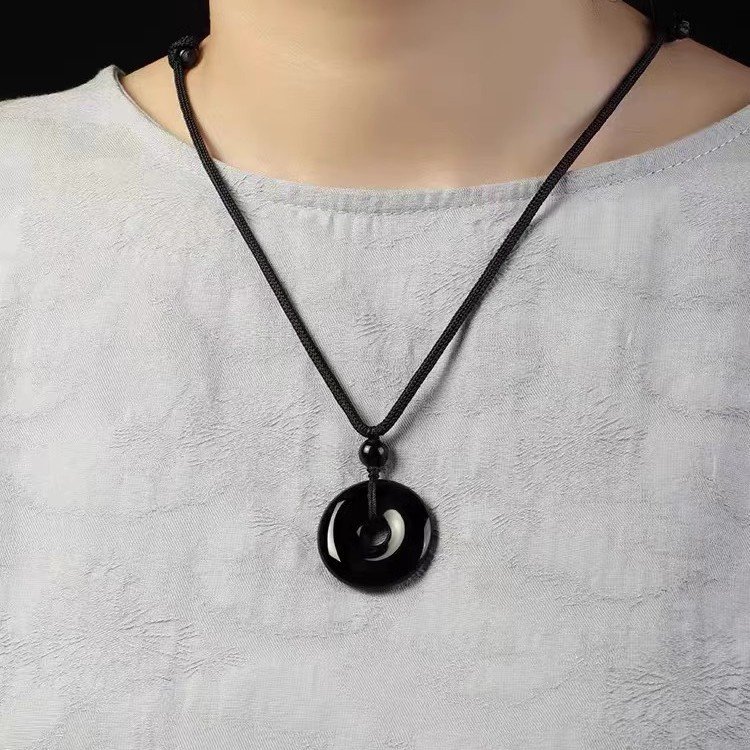 Buddha jewelry:Natural Obsidian Peace Buckle Pendant,Rainbow-Eye Obsidian Necklace - Image 4