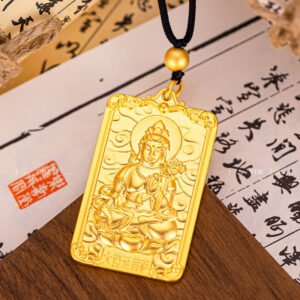 Buddha jewelry:The Sand Gold Zodiac Guardian Pendant, made of high-quality sand gold, features each zodiac sign's guardian deity. It combines tradition and luxury, offering protection, luck, and a personalized touch for one's zodiac year. Versatile in style, it suits various occasions, serving as both a meaningful talisman and an elegant accessory.