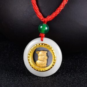 Buddha jewelry:The Gold-Inlaid Jade Chinese Zodiac Peace Buckle Fortune-Turning Gold Pendant merges gold and jade through time-honored craftsmanship. Featuring 12 zodiac animals, a protective peace buckle, and a rotating "fortune-turning" element, it’s ideal for the zodiac year. Symbolizing luck, safety, and harmony, it serves as both a meaningful talisman and an elegant accessory, blending cultural heritage with everyday practicality.
