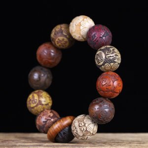 Brief Description​ The Multi-Bead Bracelet Carved with Twelve Chinese Zodiac Animals, a Red Sandalwood Bracelet with Twelve Materials, features red sandalwood as the core, combined with eleven other natural materials. Each bead is either a unique material or carved with a zodiac animal, showcasing diverse beauty and cultural symbolism. With exquisite craftsmanship and a balanced design, this bracelet is a wearable work of art, connecting tradition, nature, and personal identity, suitable for daily wear and collection.