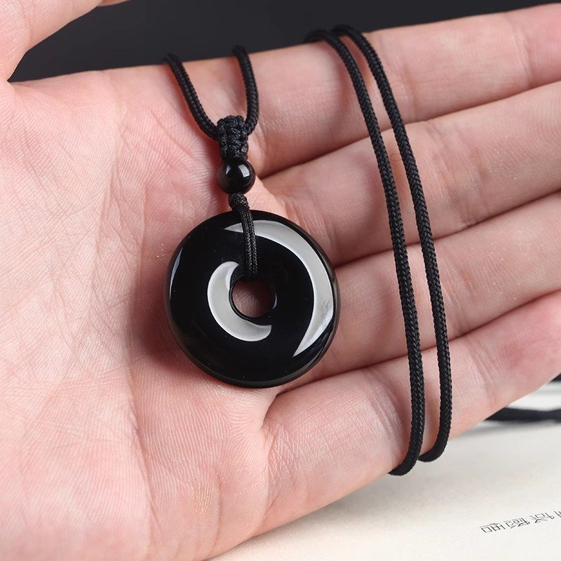 Buddha jewelry:Natural Obsidian Peace Buckle Pendant,Rainbow-Eye Obsidian Necklace - Image 3