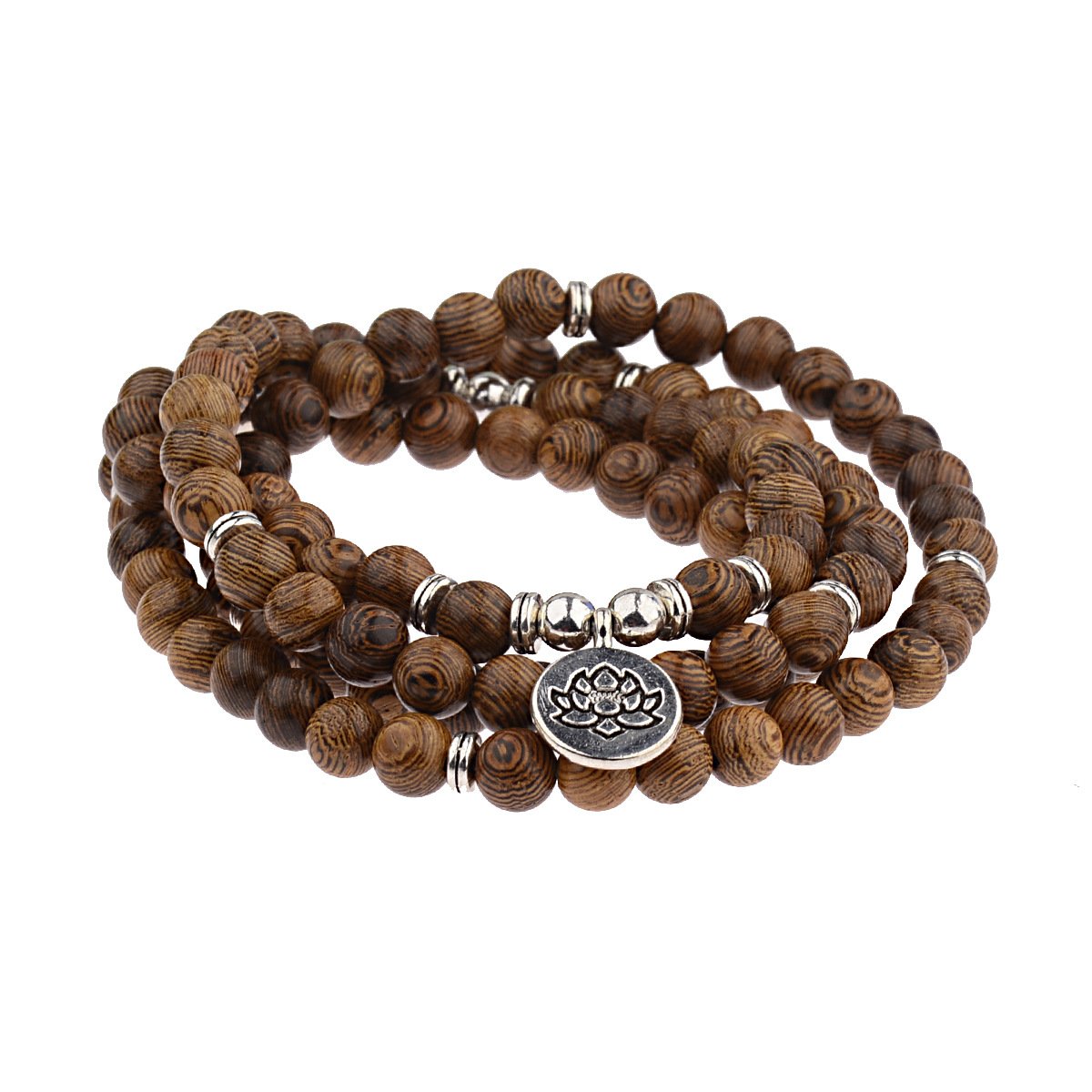 The 108 Wooden Beads Lotus Buddha Elastic Personality Bracelet/Necklace features 108 wooden beads with lotus and Buddha motifs, strung on an elastic band. Symbolizing spiritual growth, purity, and enlightenment, it blends natural warmth with sacred symbolism. Its elastic design allows versatile wear as a bracelet or necklace, making it both a meaningful tool for mindfulness and a stylish accessory, reflecting the wearer’s individuality and spiritual journey.