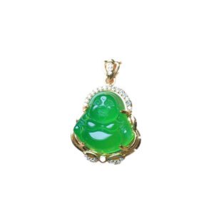 Buddha jewelry:High-ice inlaid green chalcedony Buddha pendants and green agate Maitreya Buddha jade pendants feature translucent green gemstones carved into serene Buddhist figures. With exquisite craftsmanship and symbolic meanings of peace, joy, and renewal, they are charming accessories suitable for various styles and carry deep spiritual resonance.