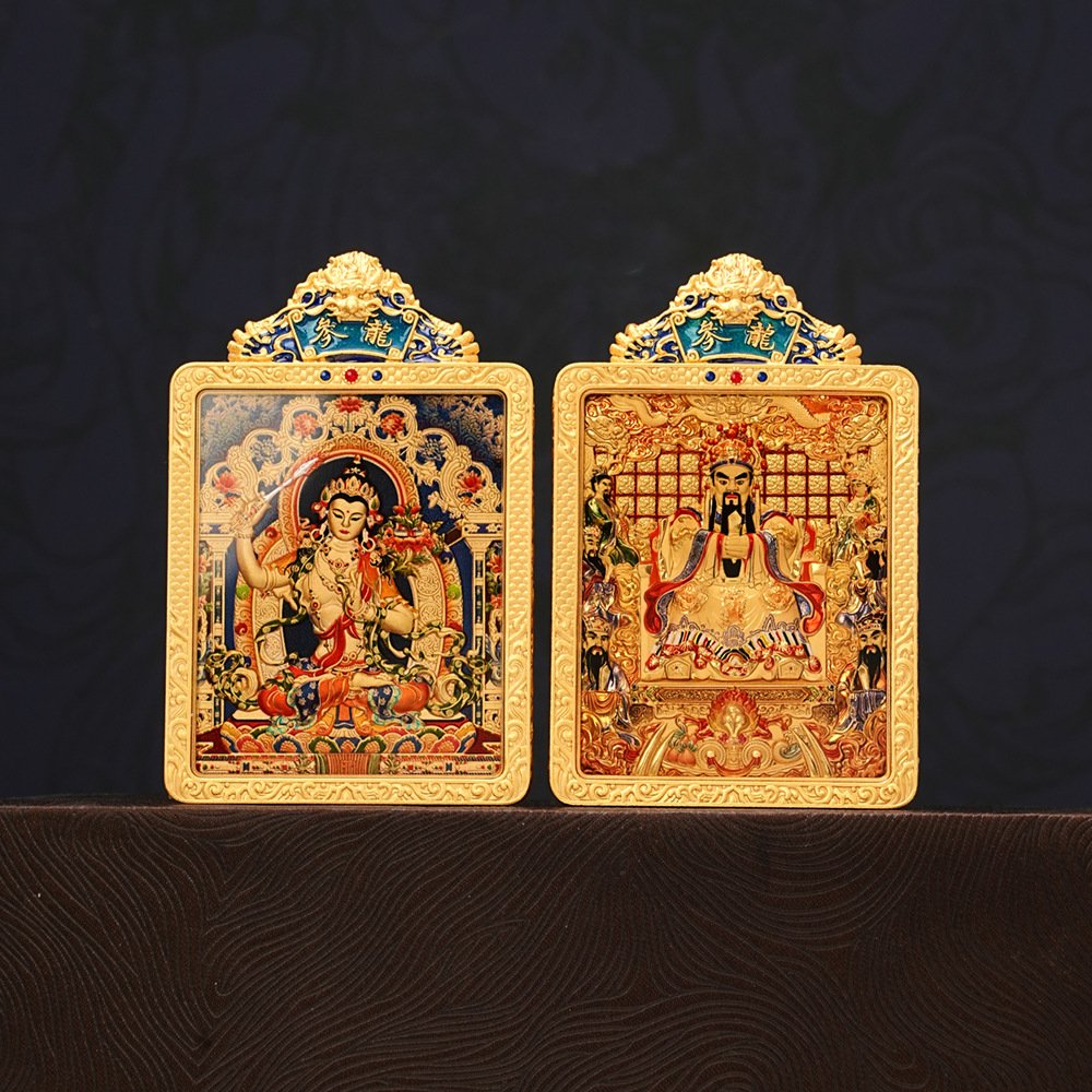 Buddha jewelry:Twelve Chinese Zodiac Signs and Eight Great Guardian Deities Thangka Double-sided Pendant, Dragon Fifth Lord, Brass Picture Frame, Buddha Plaque with Gold Foil Craftsmanship - Image 5