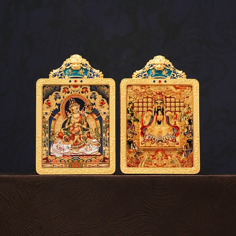 Buddha jewelry:Twelve Chinese Zodiac Signs and Eight Great Guardian Deities Thangka Double-sided Pendant, Dragon Fifth Lord, Brass Picture Frame, Buddha Plaque with Gold Foil Craftsmanship - Image 7