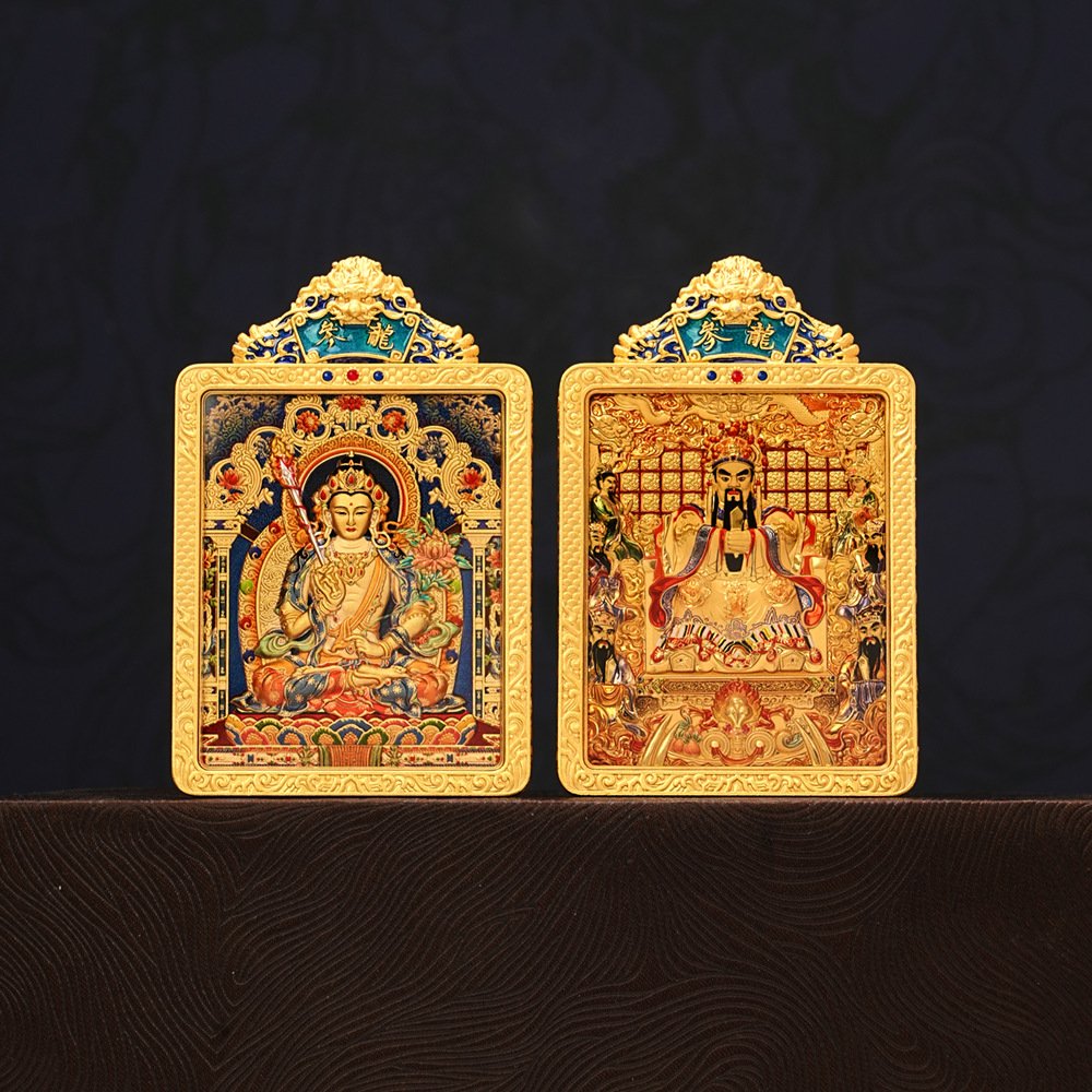 Buddha jewelry:Twelve Chinese Zodiac Signs and Eight Great Guardian Deities Thangka Double-sided Pendant, Dragon Fifth Lord, Brass Picture Frame, Buddha Plaque with Gold Foil Craftsmanship - Image 4