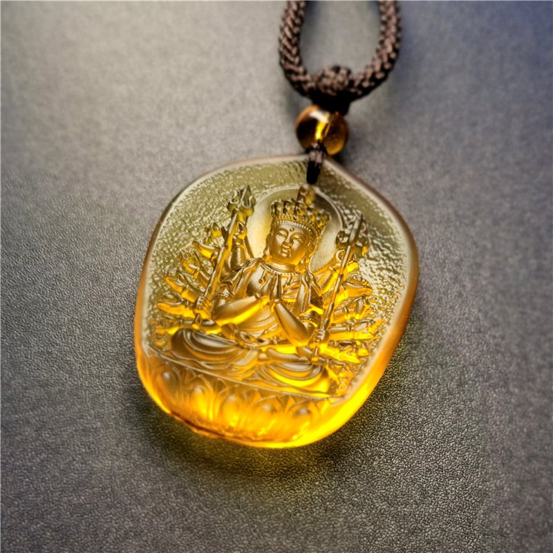 Buddha jewelry:Ancient-method Glass Water-drop-shaped Pendant Jewelry with the Eight Great Guardian Deities - Image 4