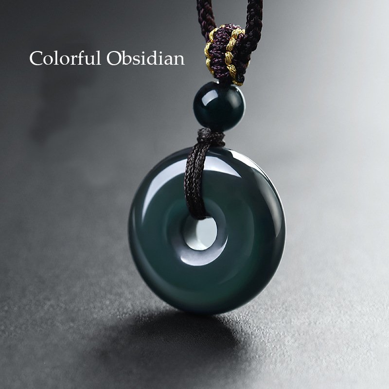 Buddha jewelry:Natural Obsidian Peace Buckle Pendant,Rainbow-Eye Obsidian Necklace - Image 8