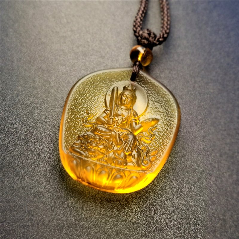 Buddha jewelry:Ancient-method Glass Water-drop-shaped Pendant Jewelry with the Eight Great Guardian Deities - Image 3