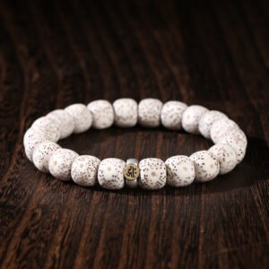 Buddha jewelry:The Star-Moon Bodhi Bracelet features star-moon bodhi beads, Zodiac Guardian Buddhas, and functions as prayer beads and a rosary. Star-moon bodhi seeds symbolize enlightenment, with their natural markings representing heaven and earth. Zodiac Guardian Buddhas offer personalized protection, while the beads serve devotional practices. Crafted with care, it bridges spiritual traditions, serving as both a tool for prayer and a meaningful accessory, reflecting growth and mindfulness.