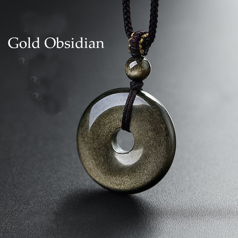 Buddha jewelry:Natural Obsidian Peace Buckle Pendant,Rainbow-Eye Obsidian Necklace - Image 6