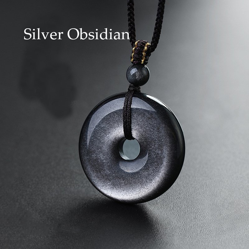 Buddha jewelry:Natural Obsidian Peace Buckle Pendant,Rainbow-Eye Obsidian Necklace - Image 5