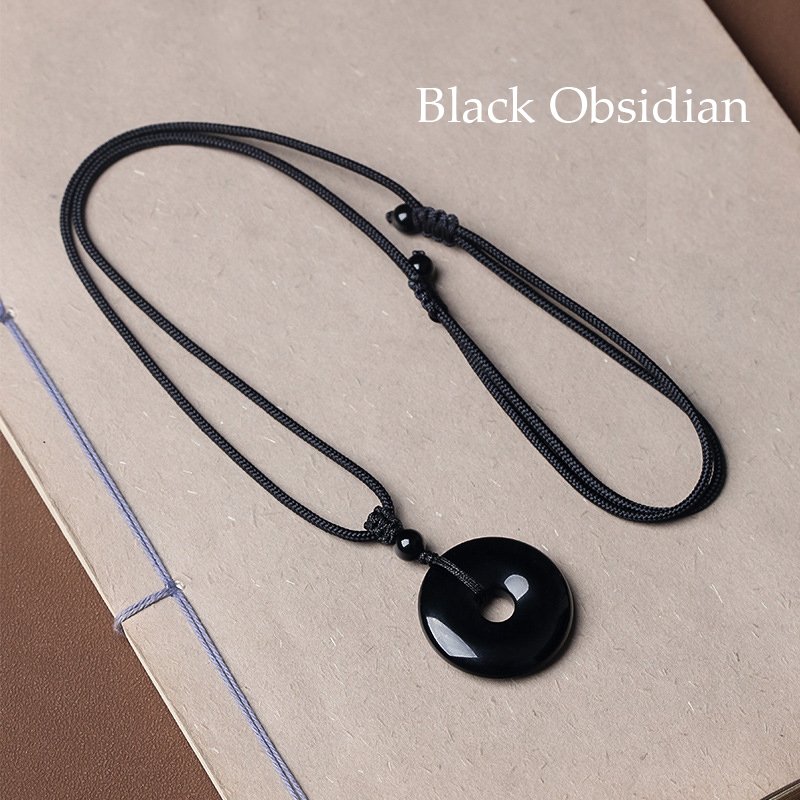 Buddha jewelry:Natural Obsidian Peace Buckle Pendant,Rainbow-Eye Obsidian Necklace - Image 7
